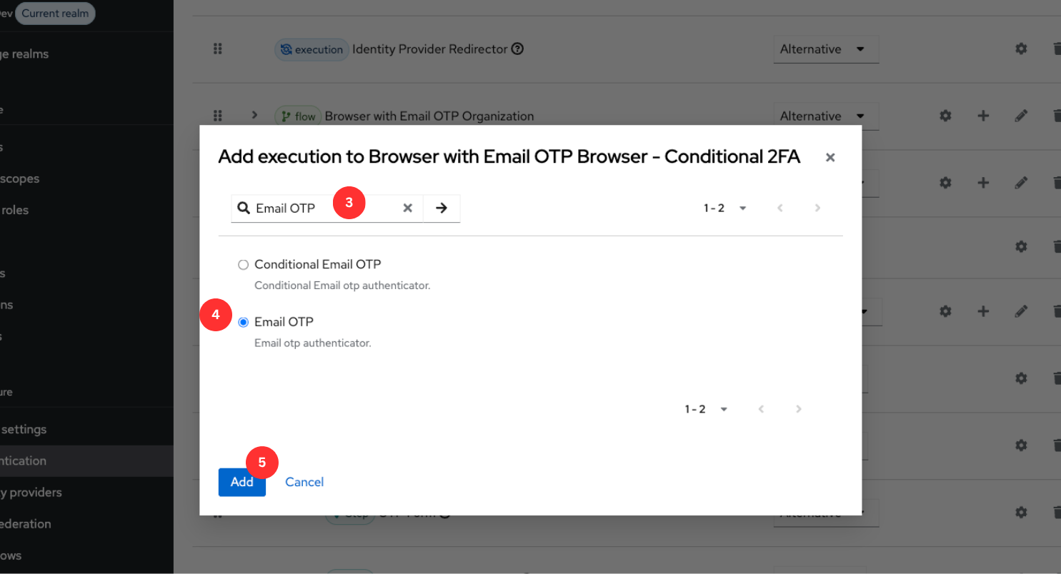 Selecting Email OTP from the execution list